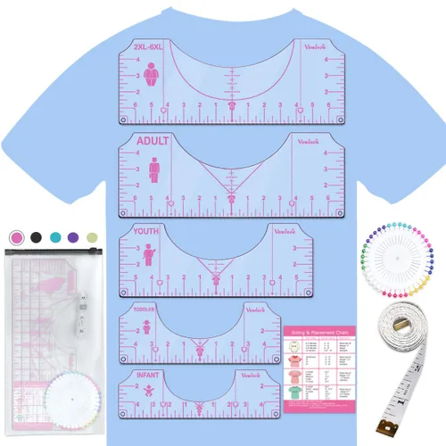 Miniatura 12 de Vowlove Regla de camiseta para una alineación precisa, herramienta de colocación en el centro y el pecho izquierdo para hacer camisas, compatible 01