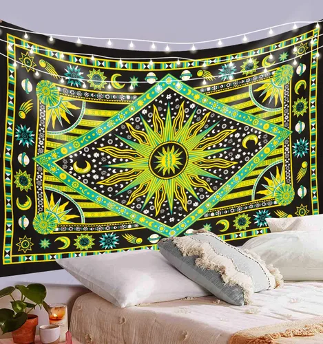 Miniatura 6 de ANJANIYA - Tapiz teñido con amarres, diseño celestial de sol, luna, planeta, bohemio, para colgar en la pared, tapiz bohemio, hippie, playa; colcha