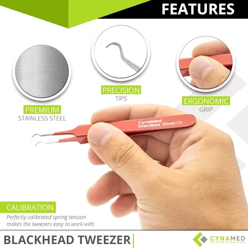 Miniatura 2 de Pinzas para puntos negros, extractor de comedia quirúrgica y astillas con punta de acero curvada, herramienta ideal para eliminar manchas y acné