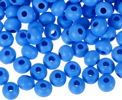 uxcell 300 cuentas de madera natural de colores de 0.315 pulgadas (0.315 in), cuentas espaciadoras de madera redondas de colores grandes para Azul