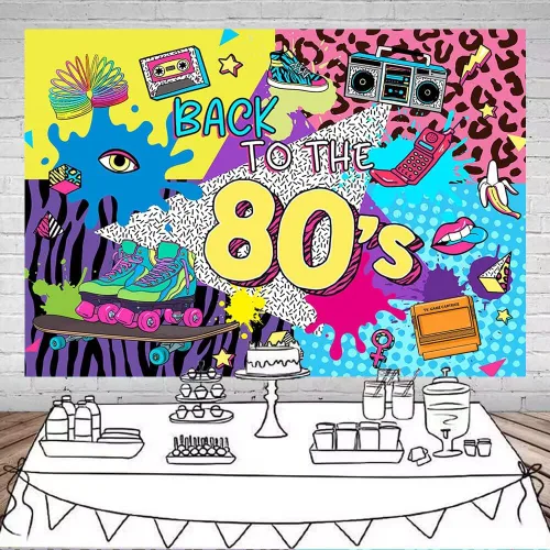 Miniatura 2 de Mocsicka Regreso a los años 80 Backdro 80s Decoración de fiesta de cumpleaños temática de fondo de los 80's Hip Hop Decoración de fiesta de los 80