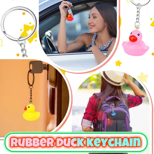 Miniatura 5 de Deekin 60 llaveros de goma de pato de 1.4 pulgadas, diseño chirriante de pato de crucero, cadenas 3D a granel para regalo de fiesta de carnaval