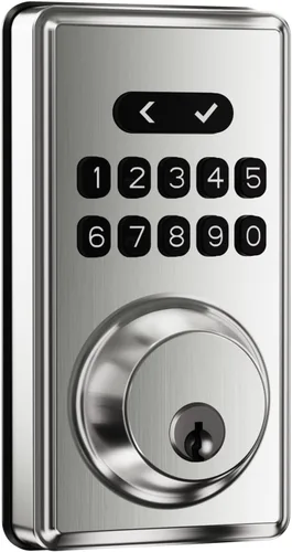 Miniatura 8 de Cerradura de puerta de entrada sin llave con teclado, cerradura de código de cerrojo inteligente para puerta delantera con 2 llaves, códigos