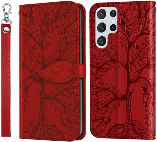 Miniatura 8 de Funda para Samsung Galaxy S23 Ultra, Samsung S23 Ultra 5G, piel sintética de alta calidad con relieve, función atril, ranuras para tarjetas, correa