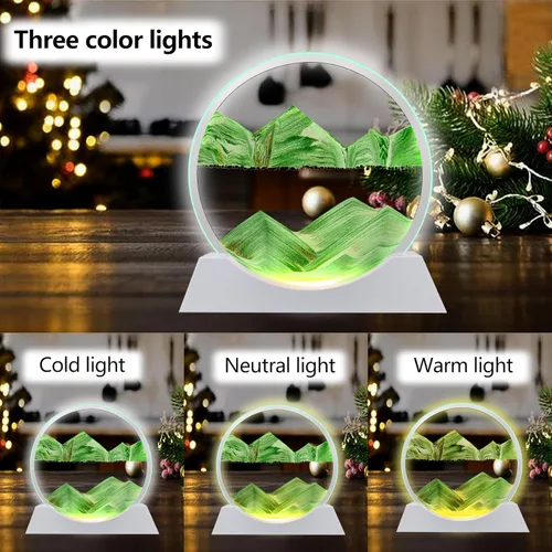 Miniatura 5 de Aoderun Arte de Arena en Movimiento de 7" con Movimiento Líquido con Luz, 3 Colores Cambiantes, Cuadro de Arte de Arena en Movimiento de Vidrio Verde