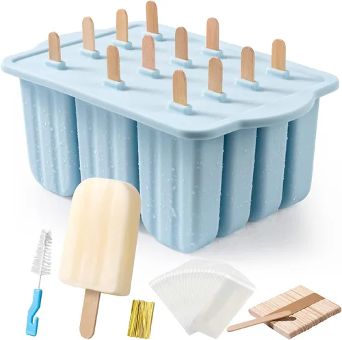 MEETRUE - Moldes para paletas de silicona, 12 piezas, de fácil liberación, sin BPA, moldes para hacer paletas de hielo, hecho en casa, con 50 12