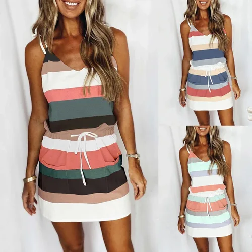 Miniatura 5 de FABIURT Vestido de verano para mujer vestido casual de verano sin mangas con correa y correa