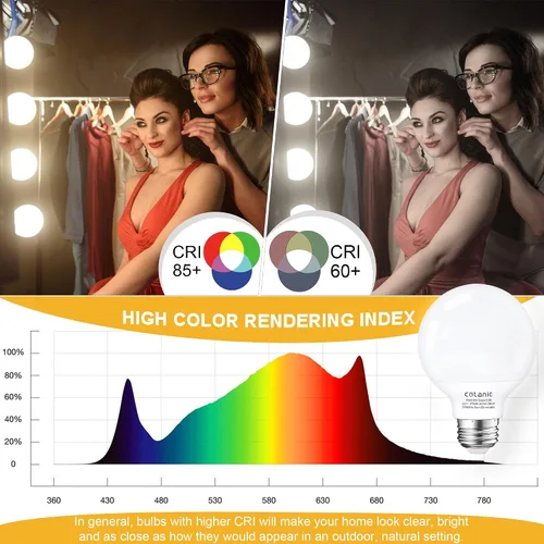 Miniatura 5 de Cotanic foco LED G25 para tocador 2700K blanco cálido, focos esféricos para espejo de baño 500LM, base E26 roscada 5W 60W equivalente a