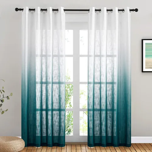 Miniatura 35 de NICETOWN Cortinas de lino sintético degradado para sala de estar, estilo noble con ojales, cortinas semitransparentes para niños, cortinas de Morado