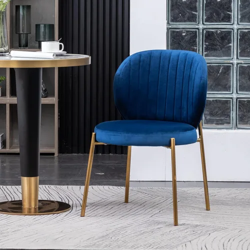 Miniatura 3 de Amoa - Juego de 2 patas de metal dorado contemporáneas con sillas de comedor tapizadas de terciopelo, color azul
