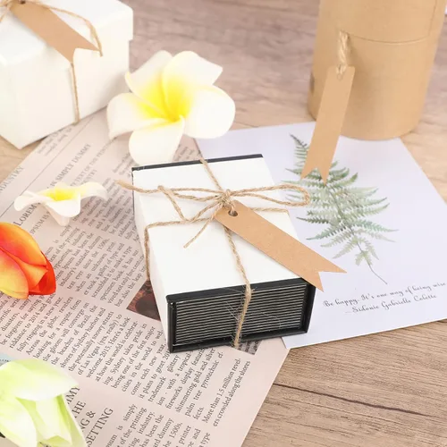Miniatura 8 de G2PLUS 100 mini etiquetas de regalo de papel kraft con cuerda, etiquetas de regalo de papel en blanco de 2.8 x 0.8 pulgadas, etiquetas colgantes