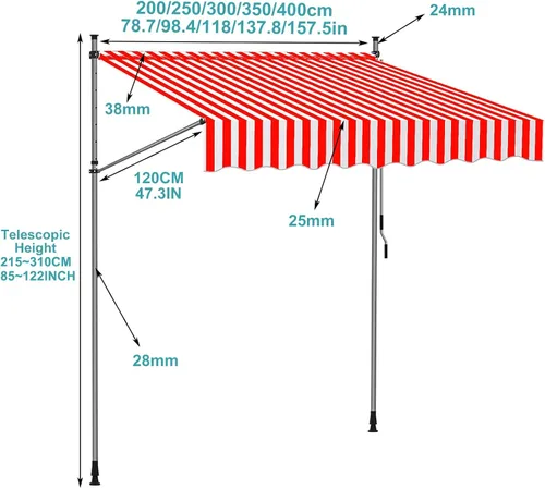 Miniatura 5 de Refugio para parasol sin perforaciones, toldo retráctil con manivela, toldo para patio, toldo impermeable para puerta, exterior para ventana