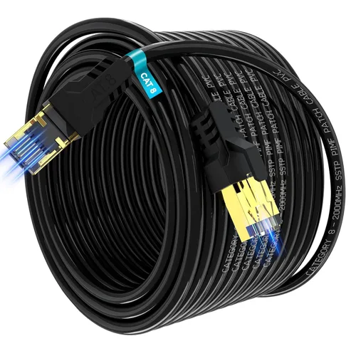 Miniatura 9 de Cable Ethernet Cat 8 de 3 pies, 6 pies, 10 pies, 20 pies, 40 pies, 50 pies, 100 pies, 150 pies, 40 pies, 40 Gbps, 2000 Mhz, 26 AWG, conector RJ45