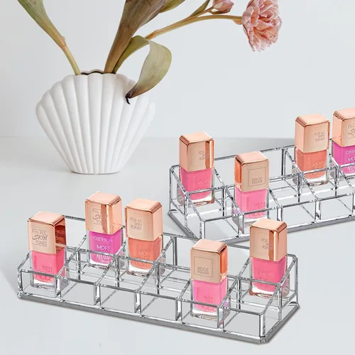 Miniatura 2 de Amazing Abby - Glamour - Paquete de 2 organizadores de esmalte de uñas acrílico de 12 ranuras, soporte para lápiz labial, organizador de brillo
