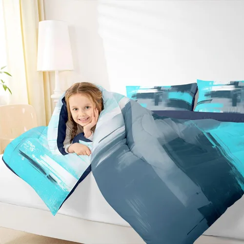 Miniatura 7 de Feelyou Juego de edredón abstracto moderno de arte abstracto para niños y niñas, juego de ropa de cama con patrón azul verde azulado, decoración