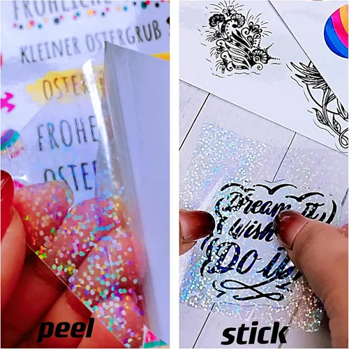 Miniatura 5 de 36 hojas de papel adhesivo holográfico de 8.5 x 11 pulgadas, impermeables, de vinilo transparente, autoadhesivas, con 4 estilos mezclados