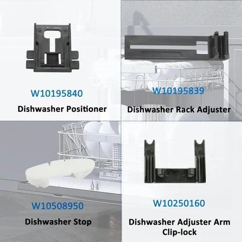 Miniatura 6 de Piezas de repuesto mejoradas para lavavajillas W10350375 para lavavajillas Kenmore 665 Whirlpool, posicionador de lavavajillas W10195840 y ajustador