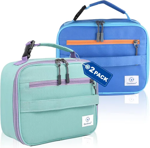 Miniatura 10 de Genteen Paquete de 2 bolsas de almuerzo suaves aisladas con doble cremallera, resistente, congelable y reutilizable para niños, hombres
