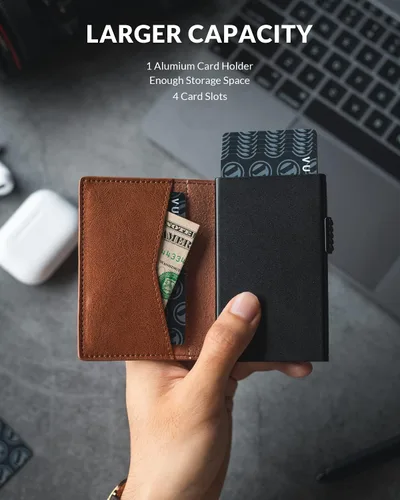 Miniatura 53 de VULKIT Billeteras delgadas para hombre, con bloqueo RFID, diseño minimalista con capacidad para hasta 11 tarjetas, Negro -, Minimalista