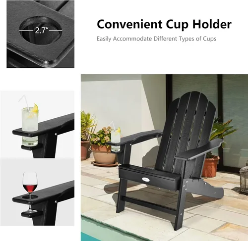 Miniatura 7 de Tangkula Silla Adirondack para exteriores, sillones de polietileno de alta densidad resistentes a la decoloración con soporte para tazas, sillas