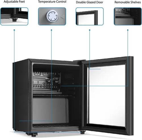 Miniatura 4 de Saeoola Refrigerador de bebidas, mini refrigerador de 1.3 pies cúbicos con puerta doble de vidrio, enfriador para refrescos, cerveza o vino
