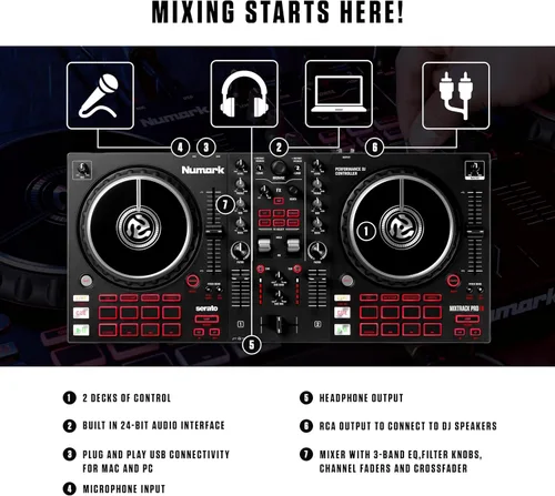 Miniatura 2 de Numark Mixtrack Pro FX Controlador Serato DJ con 2 cubiertas, mezclador, palas de efectos e interfaz de audio