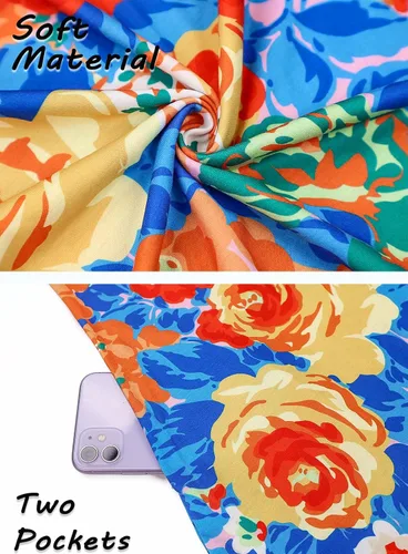 Miniatura 108 de SimpleFun - Vestidos de verano para mujer, camiseta floral, vestido de playa de estilo bohemio, informal, con bolsillos y sin mangas