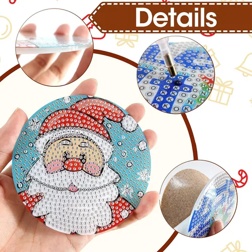 Miniatura 3 de SKRYUIE Juego de 6 piezas de kits de pintura de diamante 5D para posavasos de Navidad para adultos taladro completo, kits de pintura con diamantes
