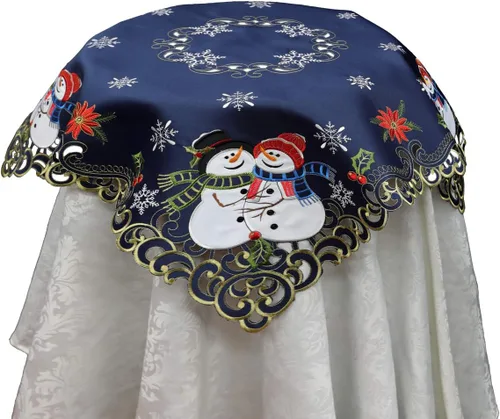 Miniatura 4 de Creative Linens Camino de mesa navideño bordado muñeco de nieve con copo de nieve de Pascua ovalado, bufanda de tocador azul dorado