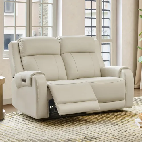 Miniatura 17 de CHITA Sofá reclinable eléctrico de piel auténtica, sofá reclinable con reposacabezas eléctrico, doble motor, puertos de carga USB, sofá reclinable