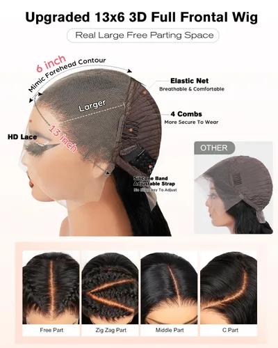 Miniatura 3 de Peluca de cabello humano estilo Bob, densidad del 220 %, pelucas de encaje frontal HD de 13 x 6 pulgadas, predepiladas, encaje transparente HD, sin