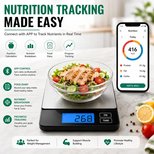 Miniatura 6 de URAMAZ Básculas inteligentes para alimentos de cocina, báscula digital de alimentos de acero inoxidable en gramos y onzas con aplicación de Multi
