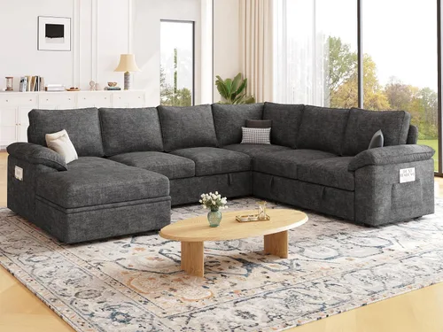 Miniatura 2 de Sofá cama modular de 108 pulgadas con cama extraíble, sofá modular en forma de U de 7 asientos con almacenamiento, sofás seccionales para sala