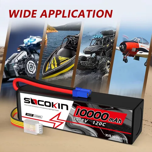 Miniatura 5 de 4S LiPo Batería 14.8V 10000mAh 120C 4S Lipo Baterías con conector EC5 Estuche suave para Arrma Axial Losi 1/5 1/6 1/7 Escala RC Coche Camión Barco