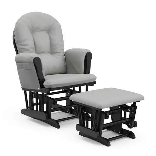 Storkcraft Planeador de Aro Premium y Otomana (Negro con Gris Claro) — Certificado GREENGUARD Gold, Artesanía en Madera, Convenientes Bolsillos de