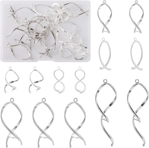 Mega Pet 24 pinzas de latón para picar hielo, 6 estilos chapados en platino, cierres de clip en espiral para hacer collares, pulseras, aretes,