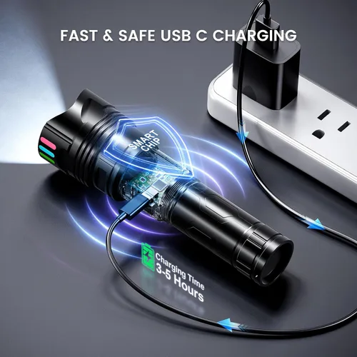 Miniatura 4 de Esgofo Linterna Súper Brillante 10000 Lúmenes Altos Recargable, Potentes Luces LED Flash de Larga Distancia 3280ft, Larga Duración 10H Función