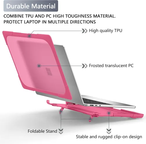 Miniatura 4 de Batianda Funda resistente para laptop Microsoft Surface 5 4/3ª pantalla táctil de 15 pulgadas con soporte plegable y cubierta de teclado, funda Rosa