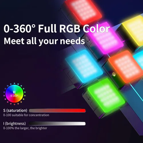Miniatura 2 de ULANZI VL49 Pro RGB Video Light, mini cámara LED recargable 360° a todo color portátil, 2500-9000K lámpara de panel LED regulable con pantalla LCD