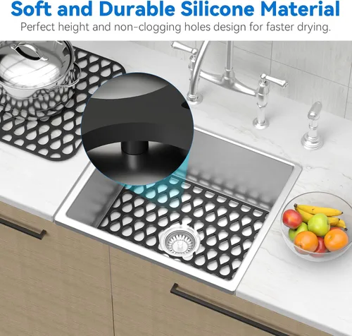Miniatura 3 de TOOVEM - Tapete de silicona para fregadero de cocina, 2 unidades, antideslizante, plegable, para parte inferior de cisterna de porcelana de acero