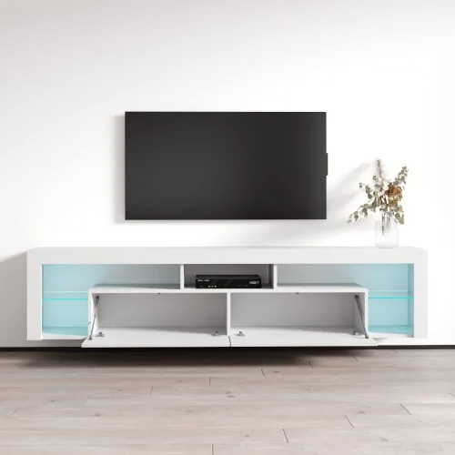 Miniatura 5 de MEBLE FURNITURE & RUGS Milano 200 - Soporte flotante para TV de hasta 90 pulgadas, moderno centro de entretenimiento de alto brillo de 79 pulgadas