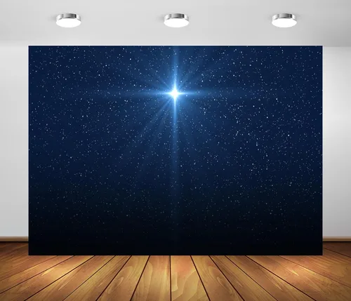BELECO Telón de fondo de tela de estrella nocturna de 5 x 3 pies, Santa Navidad, estrella, cielo estrellado azul, fondo, escena de la Natividad