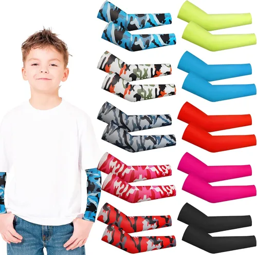 Miniatura 10 de Xuhal 10 Pairs Arm Sleeves for Kids Baseball UV Sun Protection Cooling Arm Sleeves Boys Football Basketball