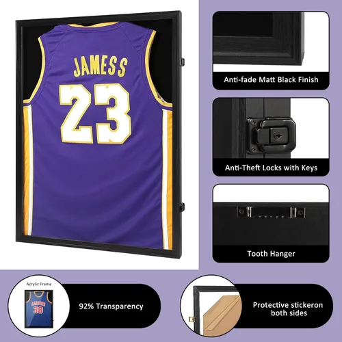 Miniatura 2 de Estuche de Exhibición con Marco para Jersey, Caja de Sombra con Cerraduras Negras, Marco para Jersey Deportivo con Protección UV, Acrílico y 2