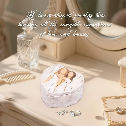 Miniatura 7 de Hodao Joyero en forma de corazón con "Love You Sis.", decoración de resina con efecto tallado en madera, regalo significativo para cumpleaños
