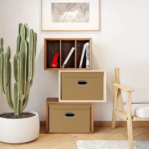 Miniatura 5 de STOREONE Contenedores de Almacenamiento de Tela en Forma de Cubo Plegables, Organizador Contenedor Cesta Plegable con Tapas y Asas de Metal