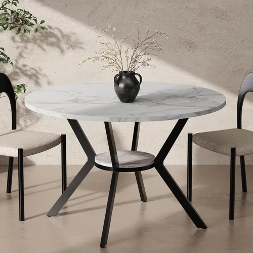 Miniatura 14 de Mesas redondas de cocina para 2-4, mesas de comedor pequeñas de 31.5 pulgadas con almacenamiento, mesa de comedor circular de madera rústica