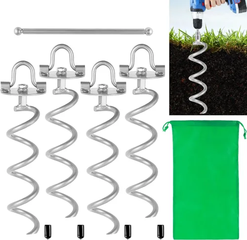 Miniatura 12 de MIXXIDEA Anclajes de Suelo de 17.5 Pulgadas con Tornillo, Kit de Anclajes de Tierra en Espiral de Metal, Estaca en Espiral de Anillo Plegable
