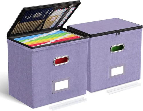 Miniatura 9 de Oterri Paquete de 2 cajas organizadoras de archivos con tapas, caja de archivos con bolsillos de malla, caja organizadora de documentos para Verde