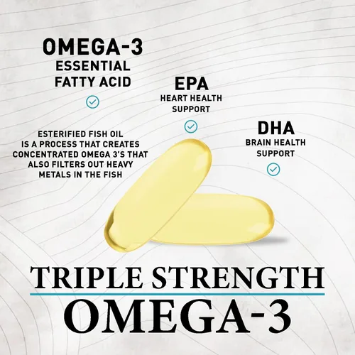 Miniatura 3 de Suplementos de aceite de pescado Omega 3 – 2400 mg de aceite de pescado por porción – Omega-3 de triple fuerza con ácidos grasos EPA y DHA – Apoyo